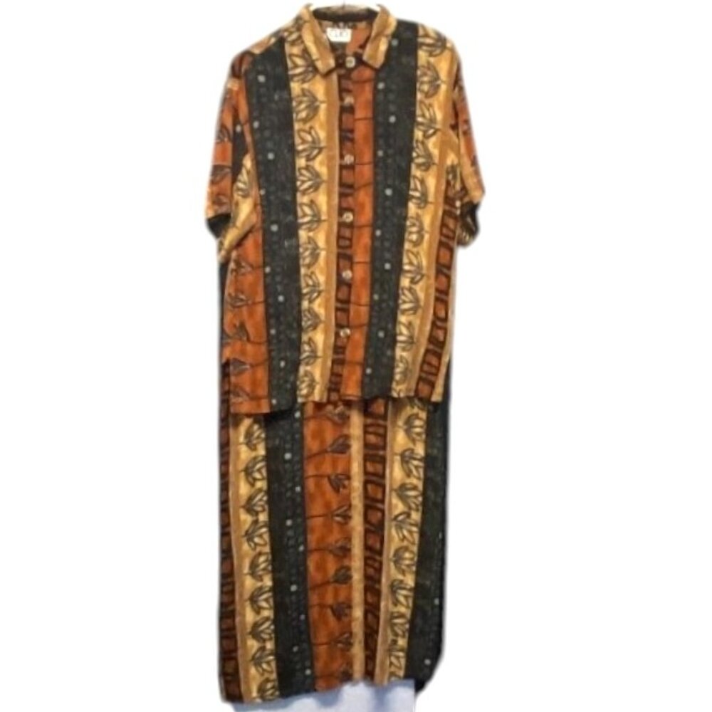 Clio 2pc Crinkle Tank Maxi Dress + Button Up Long Overshirt M/L Effortless Chic
